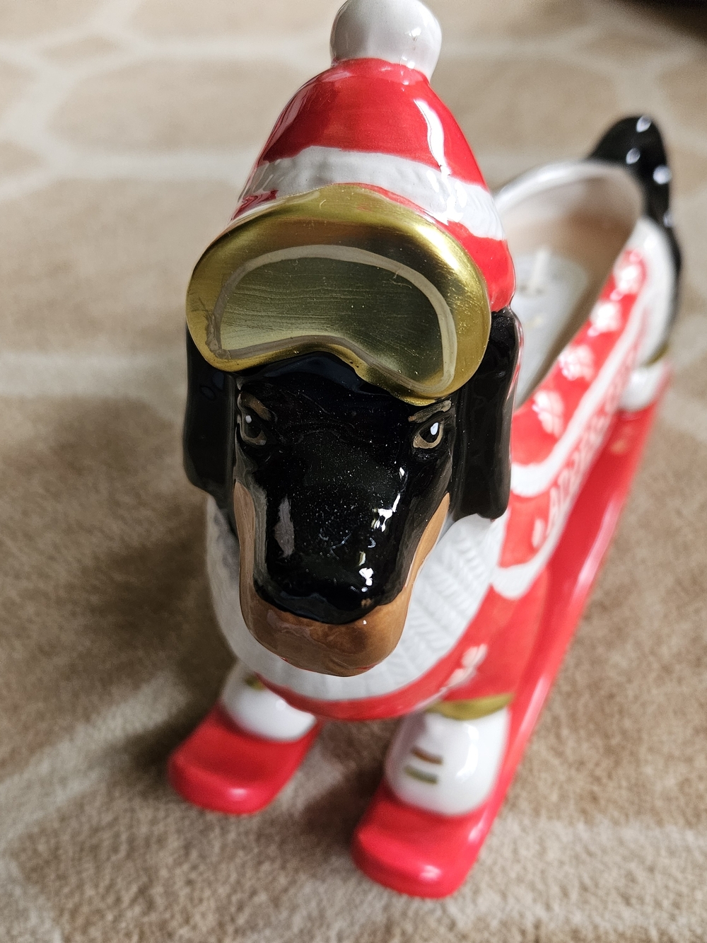Festive Red Dachshund Ceramic Candle Holder - Holiday Decor NEW